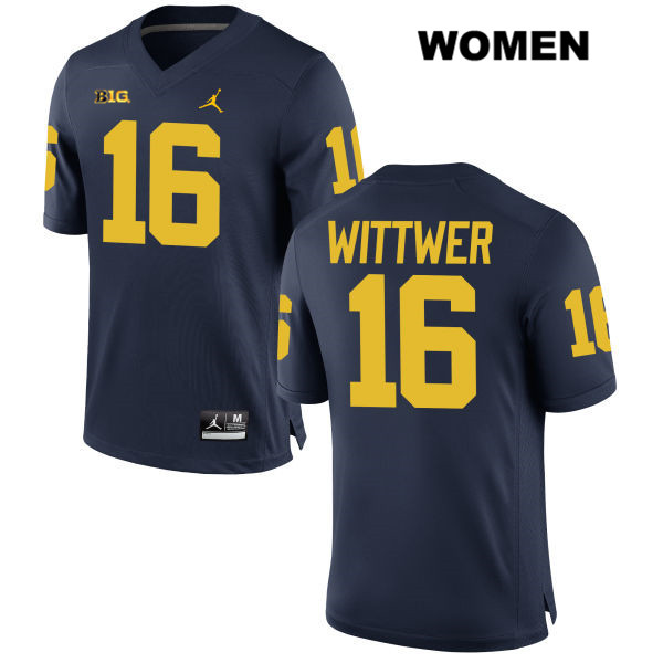 Women's NCAA Michigan Wolverines Max Wittwer #16 Navy Jordan Brand Authentic Stitched Football College Jersey GV25T22CR